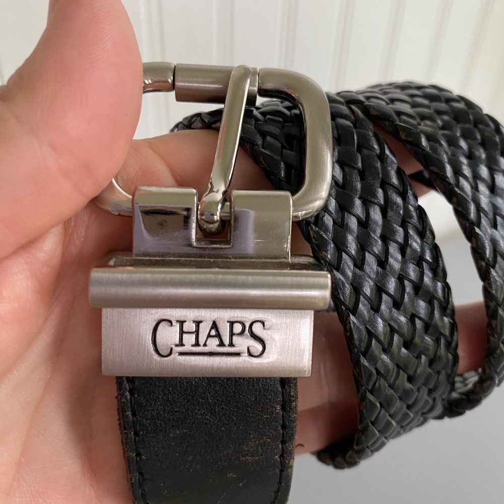 Chaps Womens Braided Black Leather Belt Size M 26-28 Timeless Classic Preppy - Picture 2 of 8